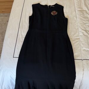 Dolce & Gabbana Black Midi Dress with Floral Accent